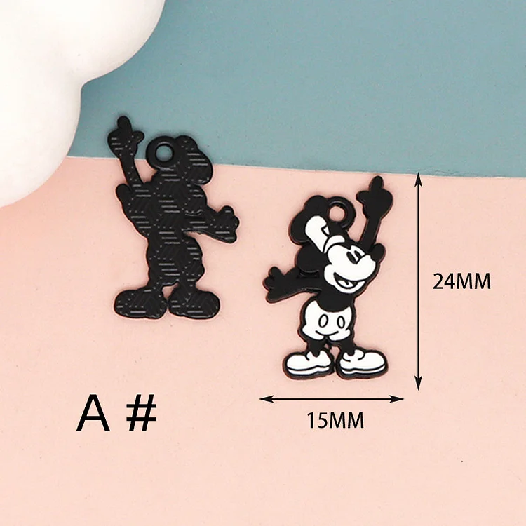  10/30pcs Cartoon Animal Mickey Charm Black Plated Anime Mickey Mouse Charms Enamel Charm Pendant Bracelet DIY Earring Necklace Key Chain Jewelry Accessories