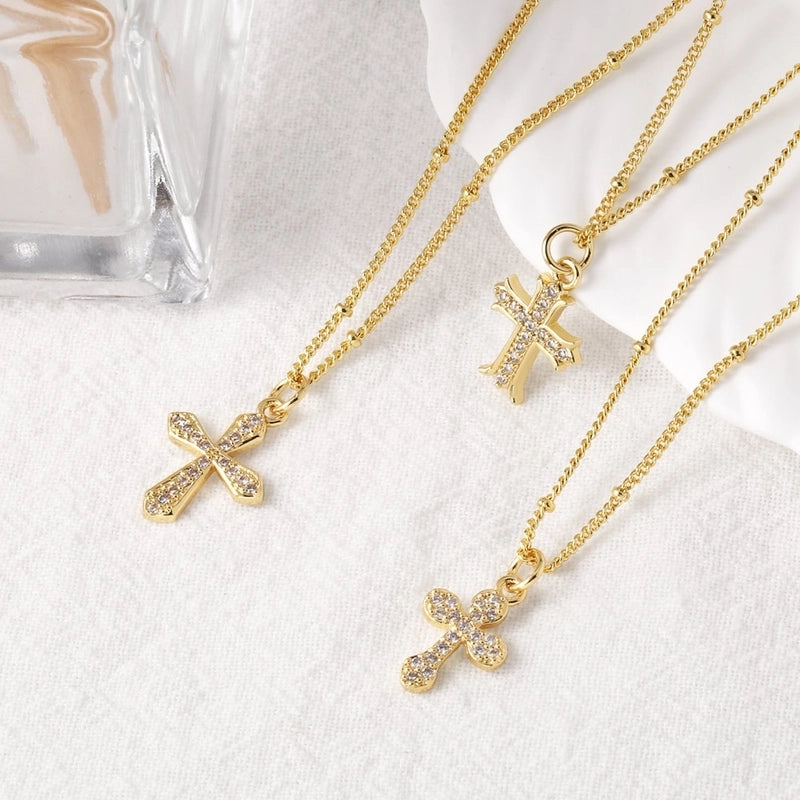201 Stainless Steel Copper Cable Chain 18K Gold Plated Plating Cross Zircon Pendant Necklace