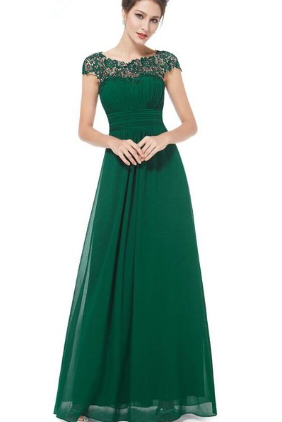 Glamorous Cap Sleeve Lace Prom Dress Long Chiffon Wedding Party Gowns