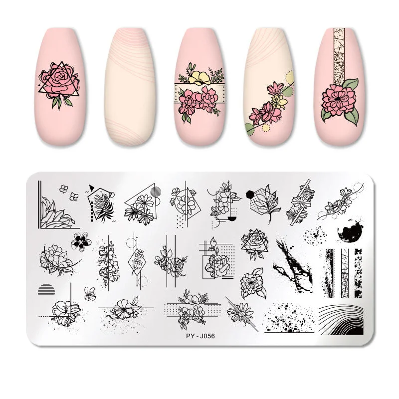 PICT YOU Rose Flower Nail Stamping Plates  Line Pictures Nail Art Plate Stamp Template Marble Leaves Image Printing Plates Tools