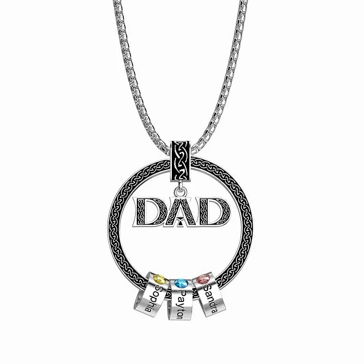 Dad Necklace Personalized Circle Men Necklace with Birthstones Engraved 3 Names Gifts For Father