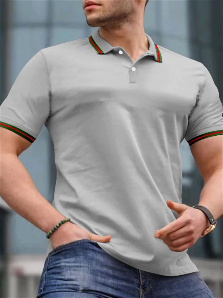 Mercerized Beaded Cotton Slit Short-sleeved Solid Color Polo Shirt Quality Men's Breathable Wear-resistant Thin Short-sleeved T-shirt-Cosfine