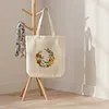 Crescent Roses Cross Stitch Canvas Bag Making Kits with Hoop Frame Printed Embroidered Canvas Bags for Adults Handicraft Sewing Materials DIY Tote Handbag Needlepoint Kits 12.5x14.4in