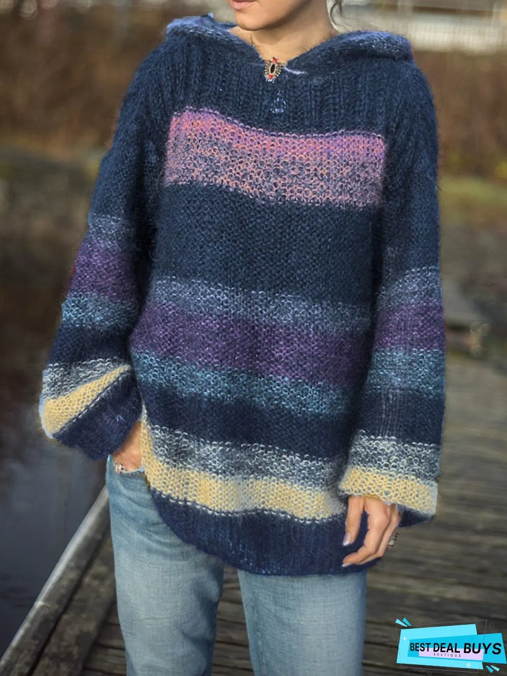 Hoodie Casual Color-Block Sweater