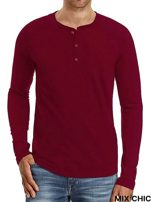 Men's Long Sleeve T-Shirt Solid Color Casual Top Basic Non-Printing Shirt Soft Touch Daily Wear