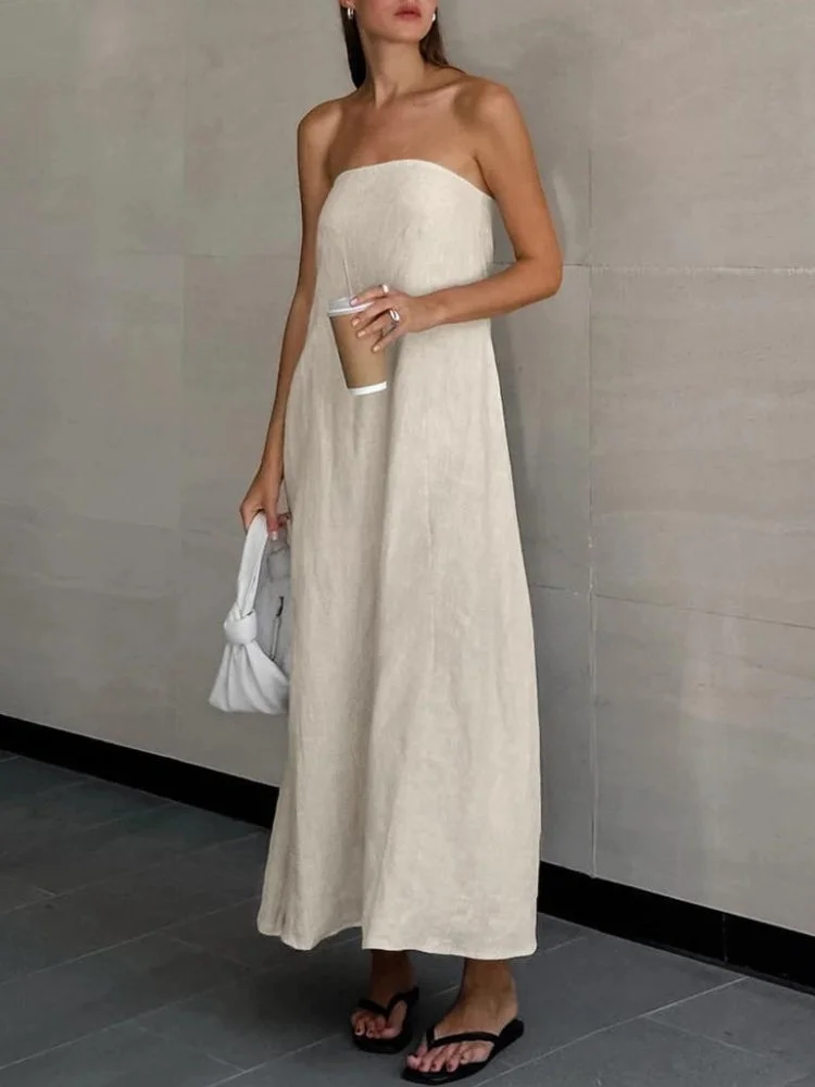 Brownm Linen Midi Dress