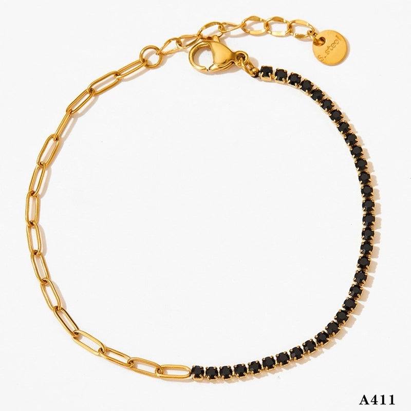 Modern Style Artistic Geometric 304 Stainless Steel Zircon 16K Gold Plated White Gold Plated Gold Plated Inlay Bracelets Anklet