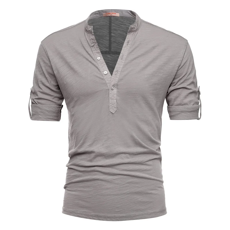 Men's  Solid Color  Cotton Middle Sleeve Shirt