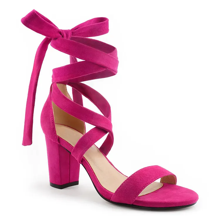 80mm Women's Lace Up Heels Chunky Block Heel Strappy Sandals VOCOSI VOCOSI