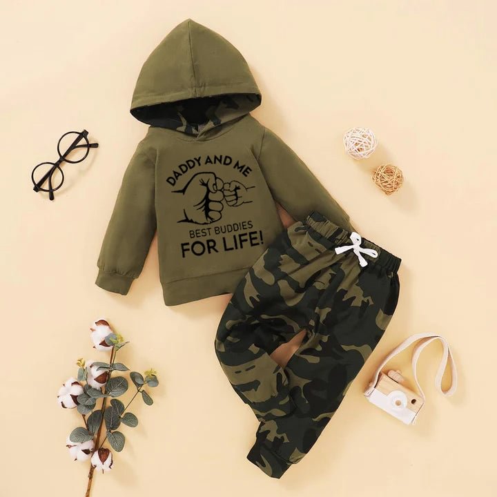 2PCS Daddy And Me Best Buddies For Life Letter Camouflage Printed Baby Set