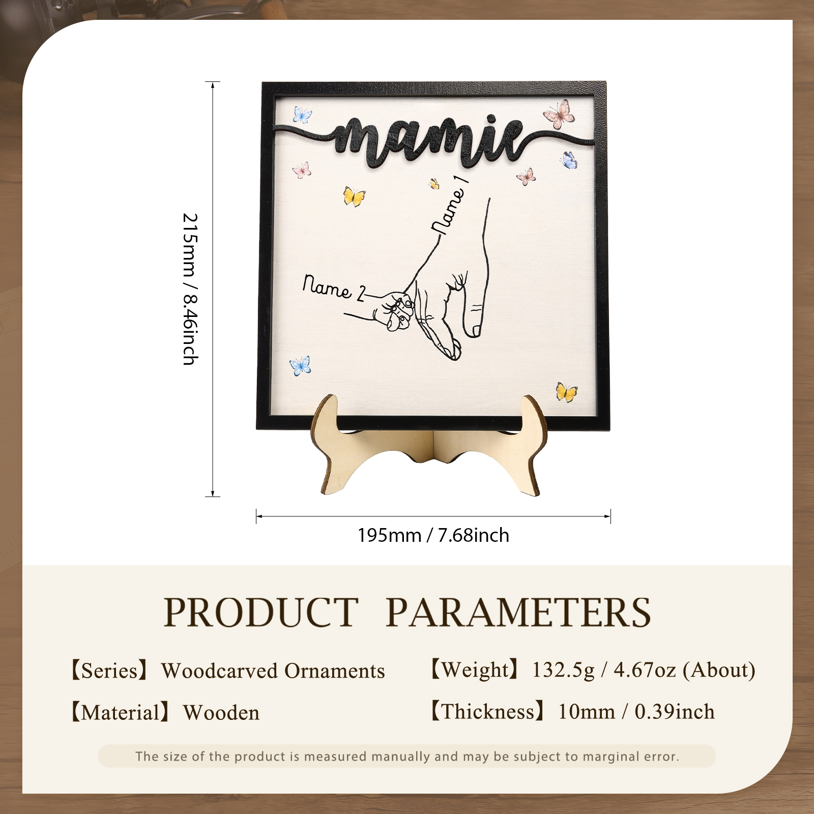 À ma Mamie - Décoration en bois la Main dans la Main 2 Prénoms Personnalisés Ornement Famille