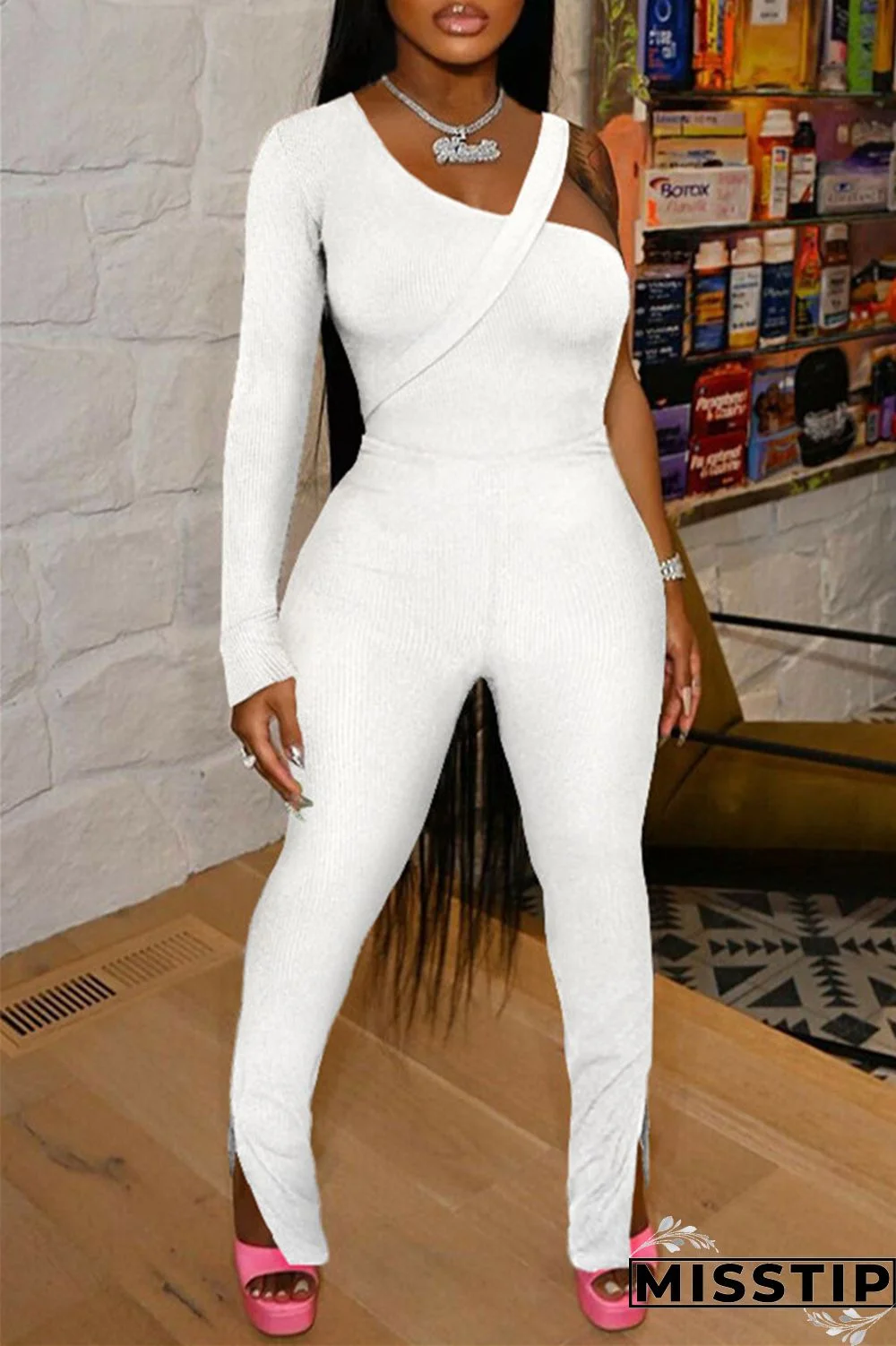 Black Fashion Casual Solid Patchwork Slit Oblique Collar Long Sleeve Two Pieces