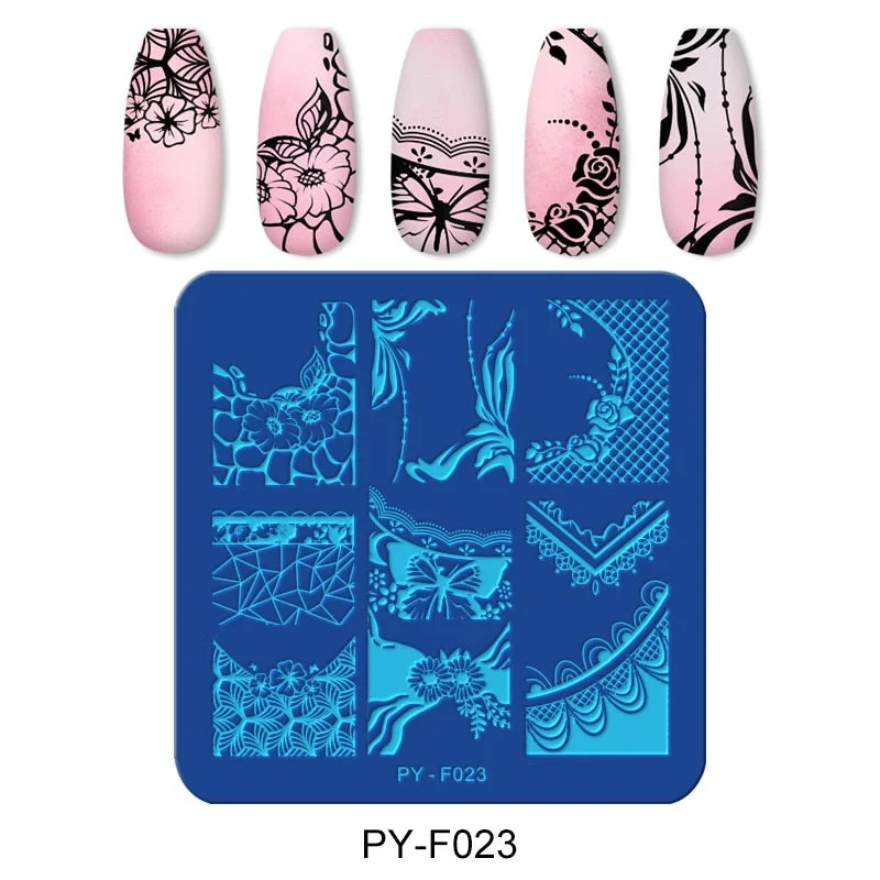PICT YOU Square Lace Series Nail Stamping Plates Stencil Stainless Steel Tools Nail Art Stamp Design for DIY Image Plate-Nail Inspo