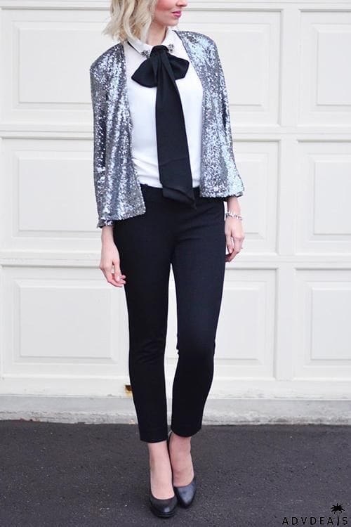 Sequin Long Sleeve Slim Blazer