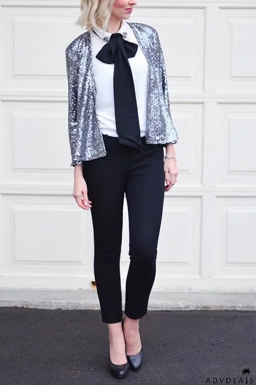 Sequin Long Sleeve Slim Blazer
