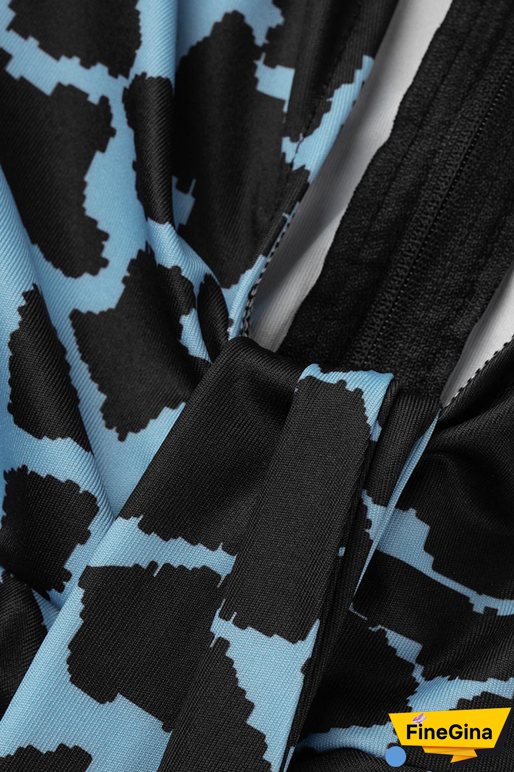 Blue Sexy Print Patchwork V Neck Pencil Skirt Dresses