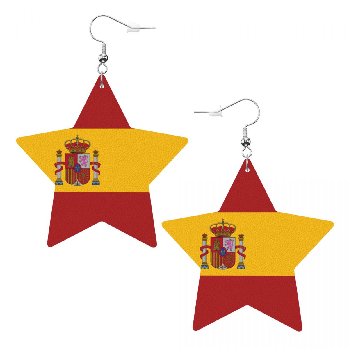 Spain Flag Faux Leather Star Dangle Earrings
