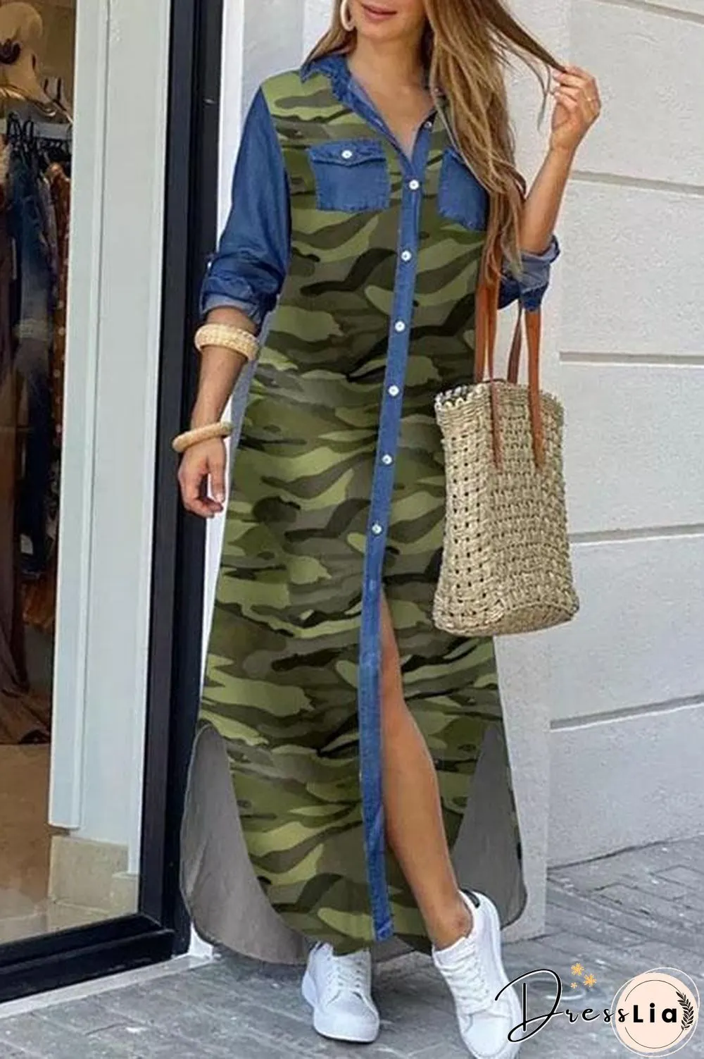 Chic Botton Down Long Shirt Dress