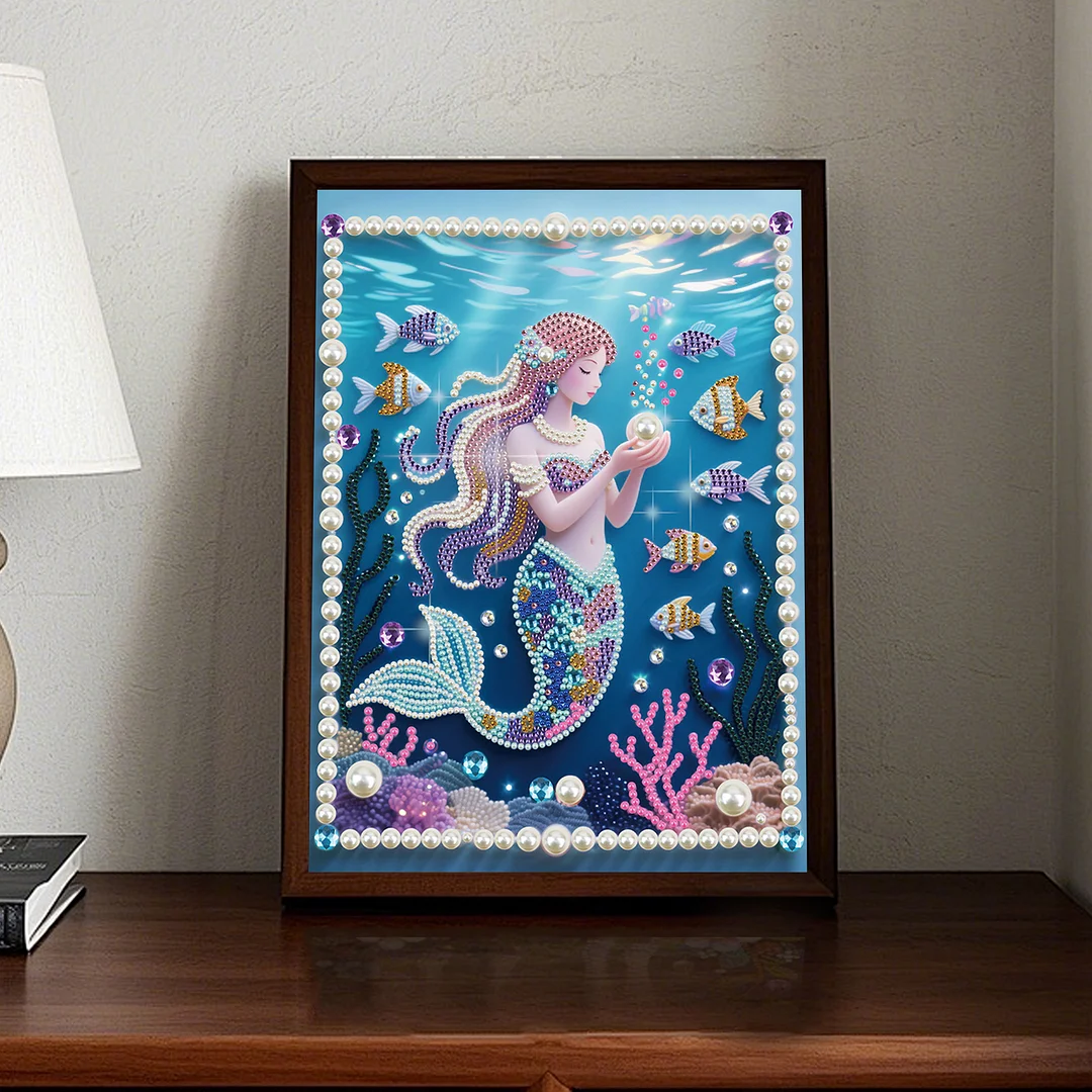 Pink Mermaid DIY Partial Diamond Pearl Painting Art Kits 30x40cm Special Shape Pearl Gem Paintings Picture Arts Craft for Adults Beginners Home Wall Decor