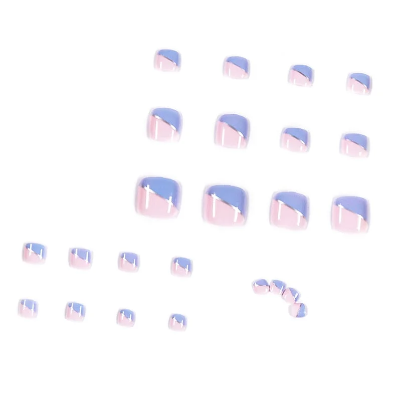 24pcs Purple False Toe Nails Summer Full Cover Wearing Toe Nail Art Pattern Removable Nail Stickers With Glue-Nail Inspo