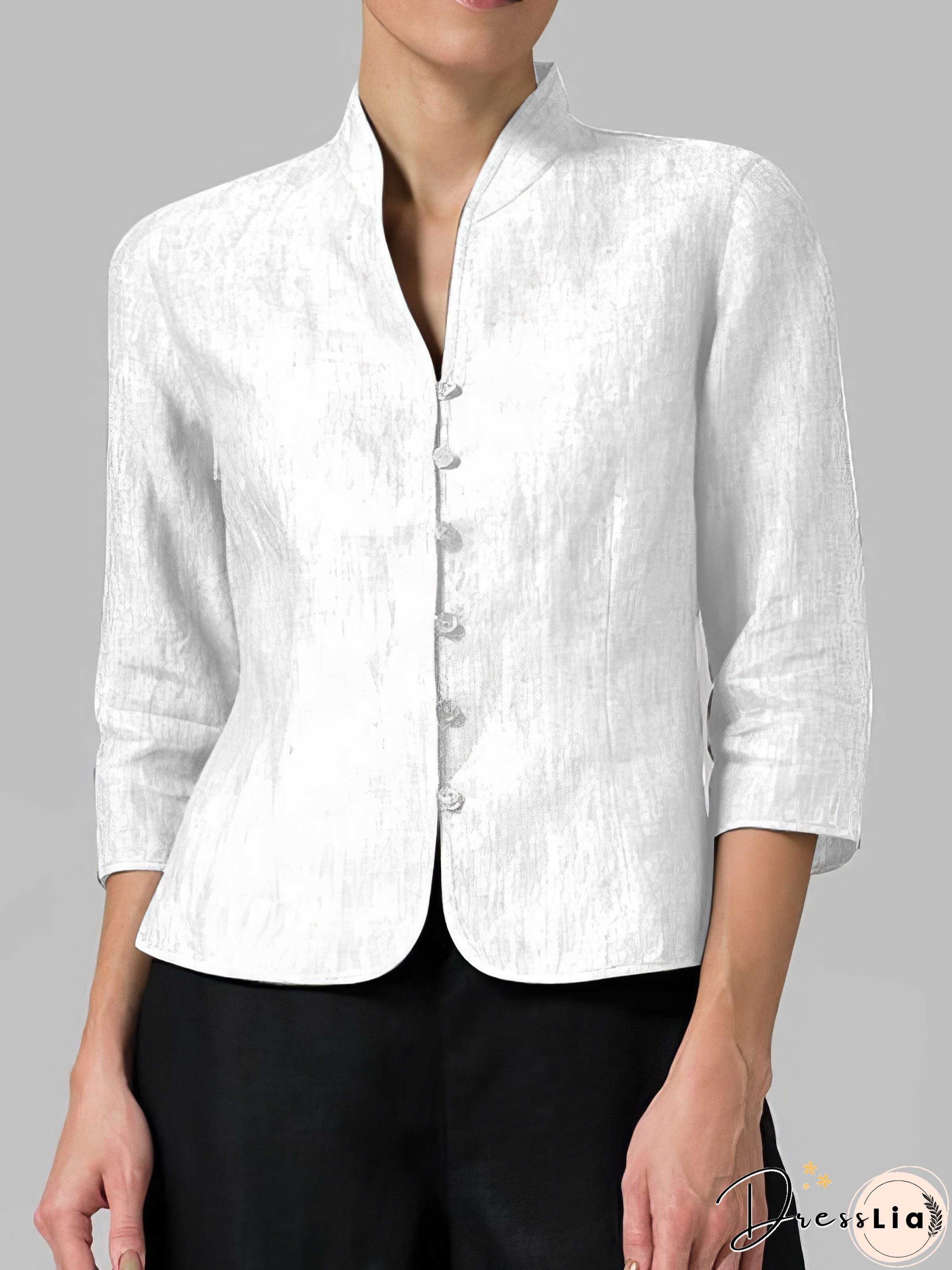 Three-Quarter Sleeve Linen Cotton Blend Top