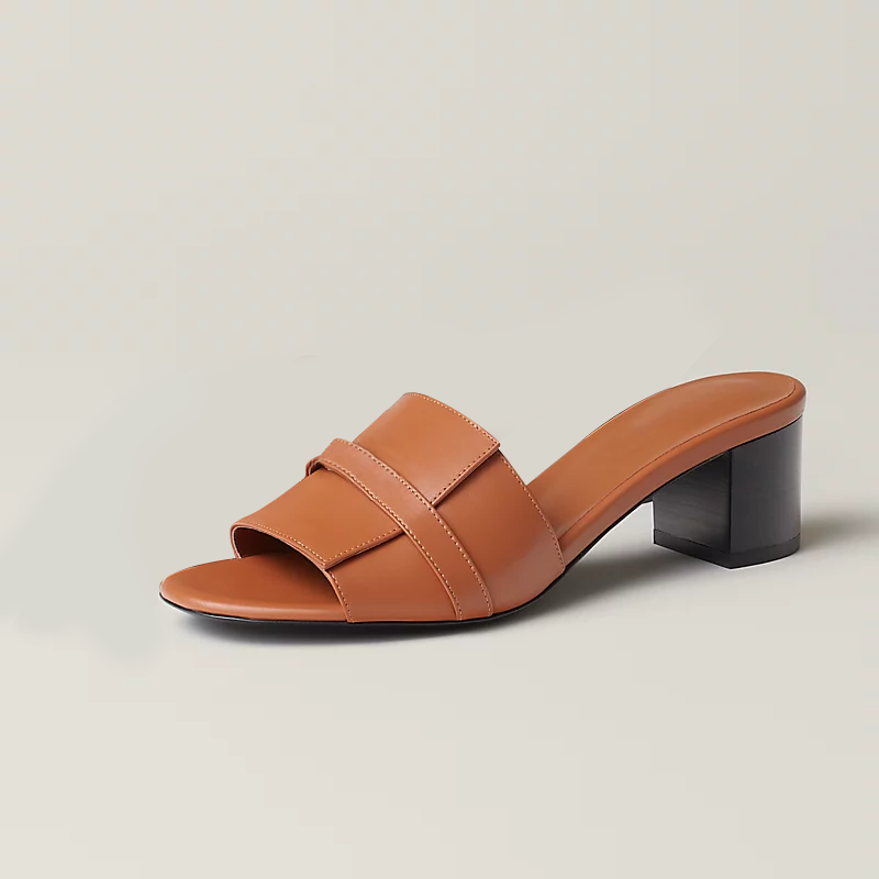 Brown Open Toe Block Heel Wide Band Mules Nicepairs