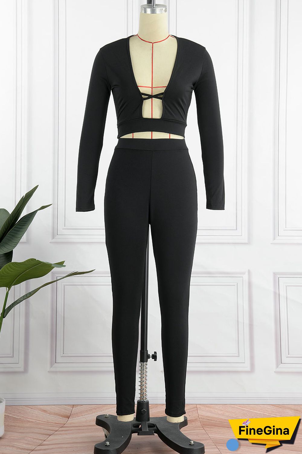 Pink Sexy Solid Patchwork V Neck Long Sleeve Two Pieces