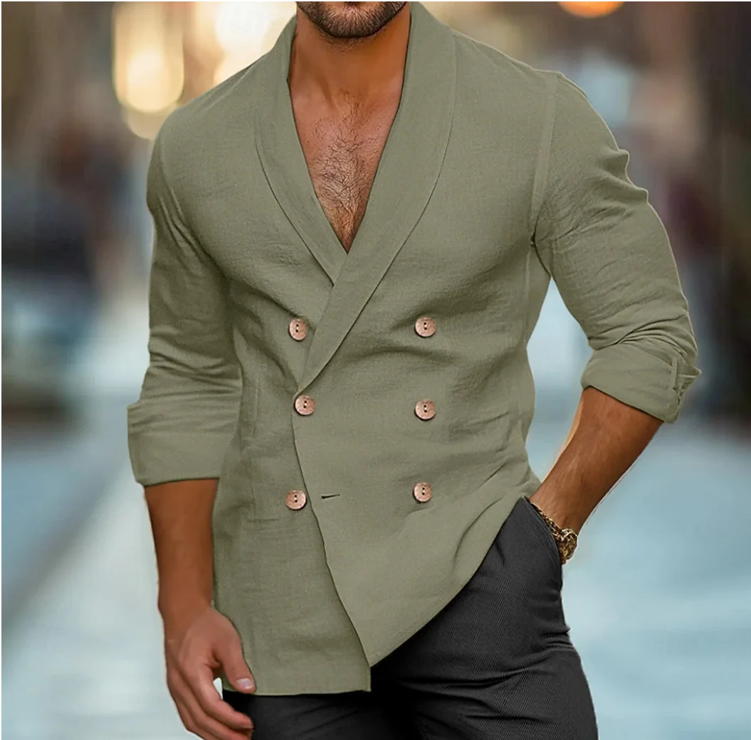 Suit Collar Button Down Long Sleeve Solid Color Shirt