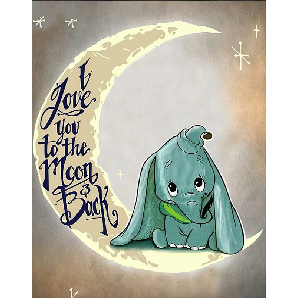 Big Size Square Diamond Painting - Baby Elephant on the Moon(40*50cm)