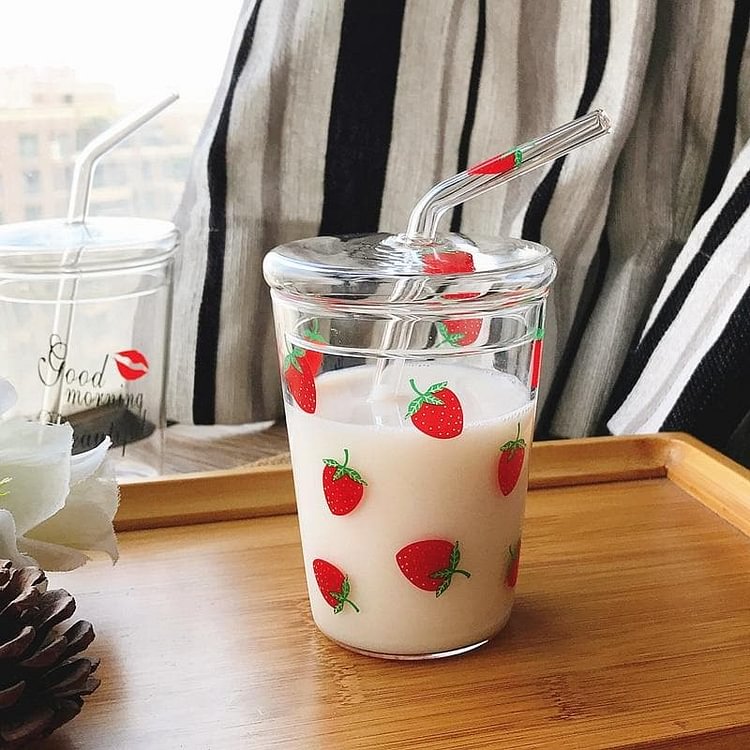 Strawberry Glass Water Cup With Straw SP14883