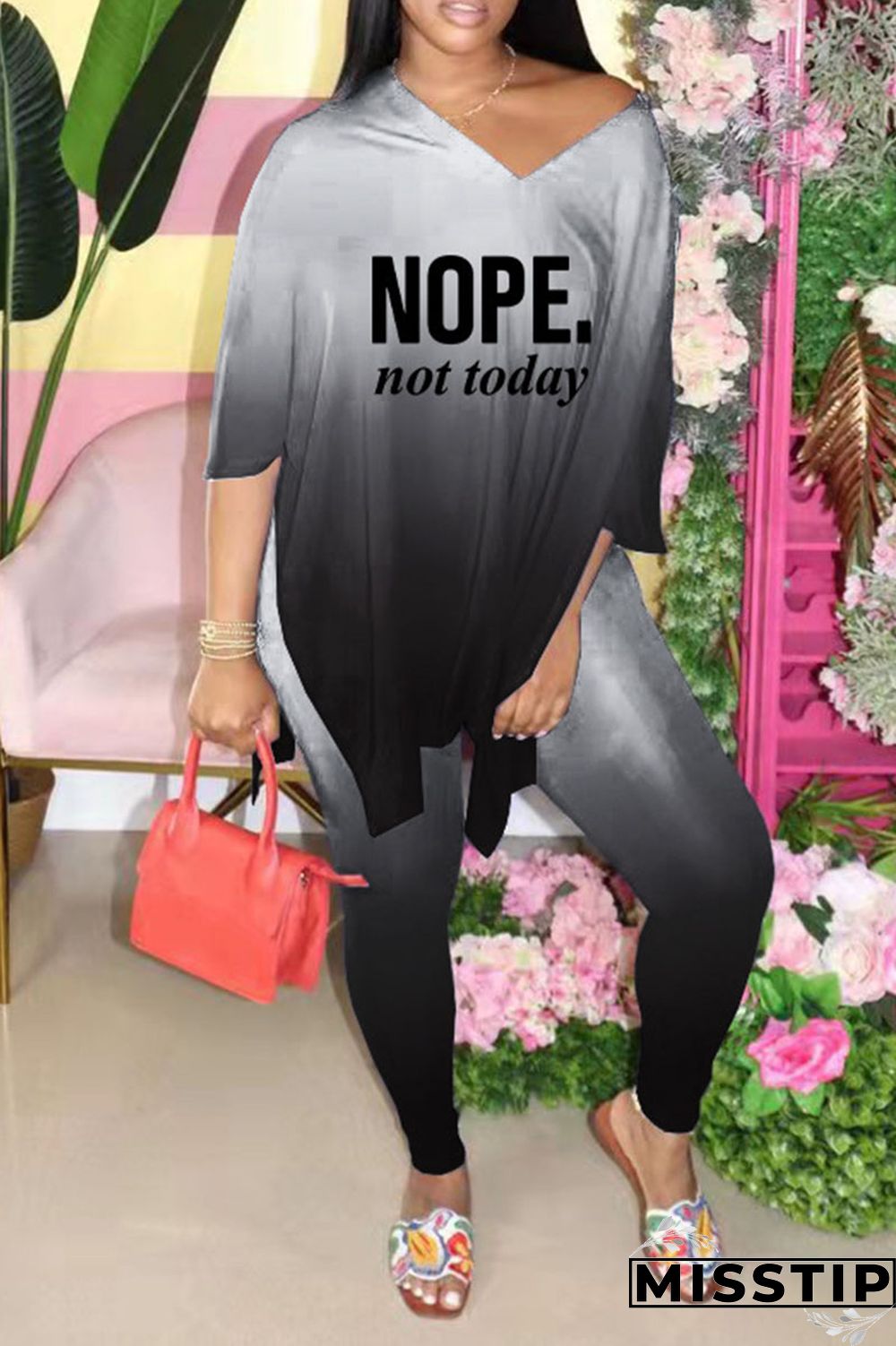 Black Casual Print Patchwork V Neck Short Sleeve Two Pieces