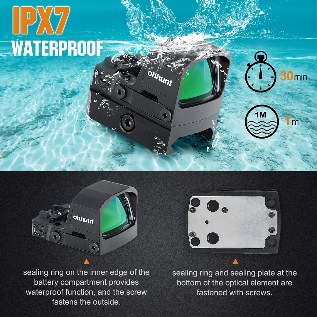 ohhunt® 1x24x17mm Green Dot Sight 3 MOA RMS/RMSc Footprint Reflex Sight with 21mm Picatinny Rail Mounts Shake Awake IPX7 Waterproof Shockproof 1500G