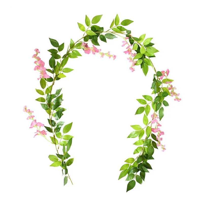 1.85M Wisteria Artificial Flowers Vine Garland Wedding Arch Decoration Fake Plants Foliage Rattan Trailing Faux Flowers Ivy Wall