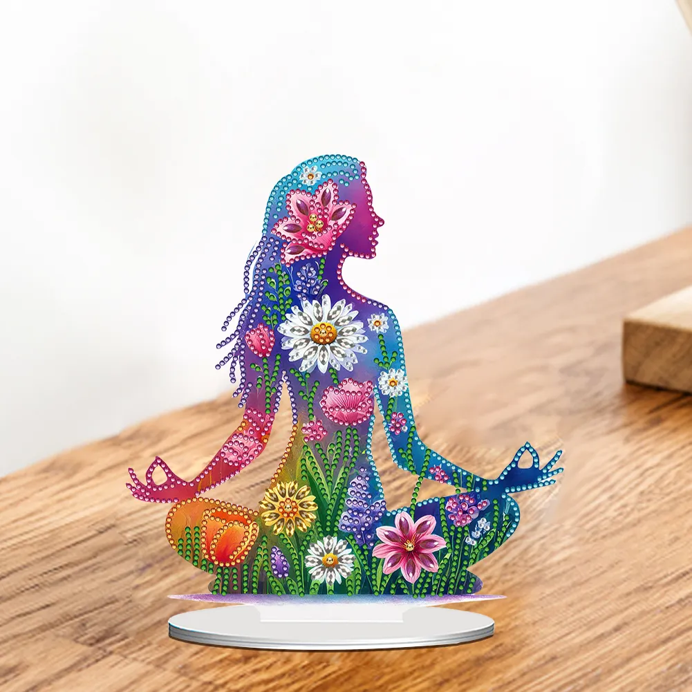 5D DIY Acrylic Special Shape Sitting Yoga Woman Diamond Painting Desktop Ornaments