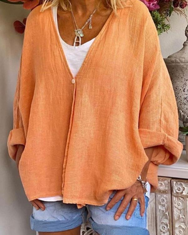 Solid Color Single Breasted Long Sleeve Top
