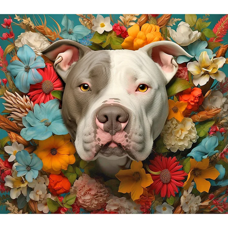 Full Round Drill Diamond Painting -Flowers And Dog Heads - 40*35cm