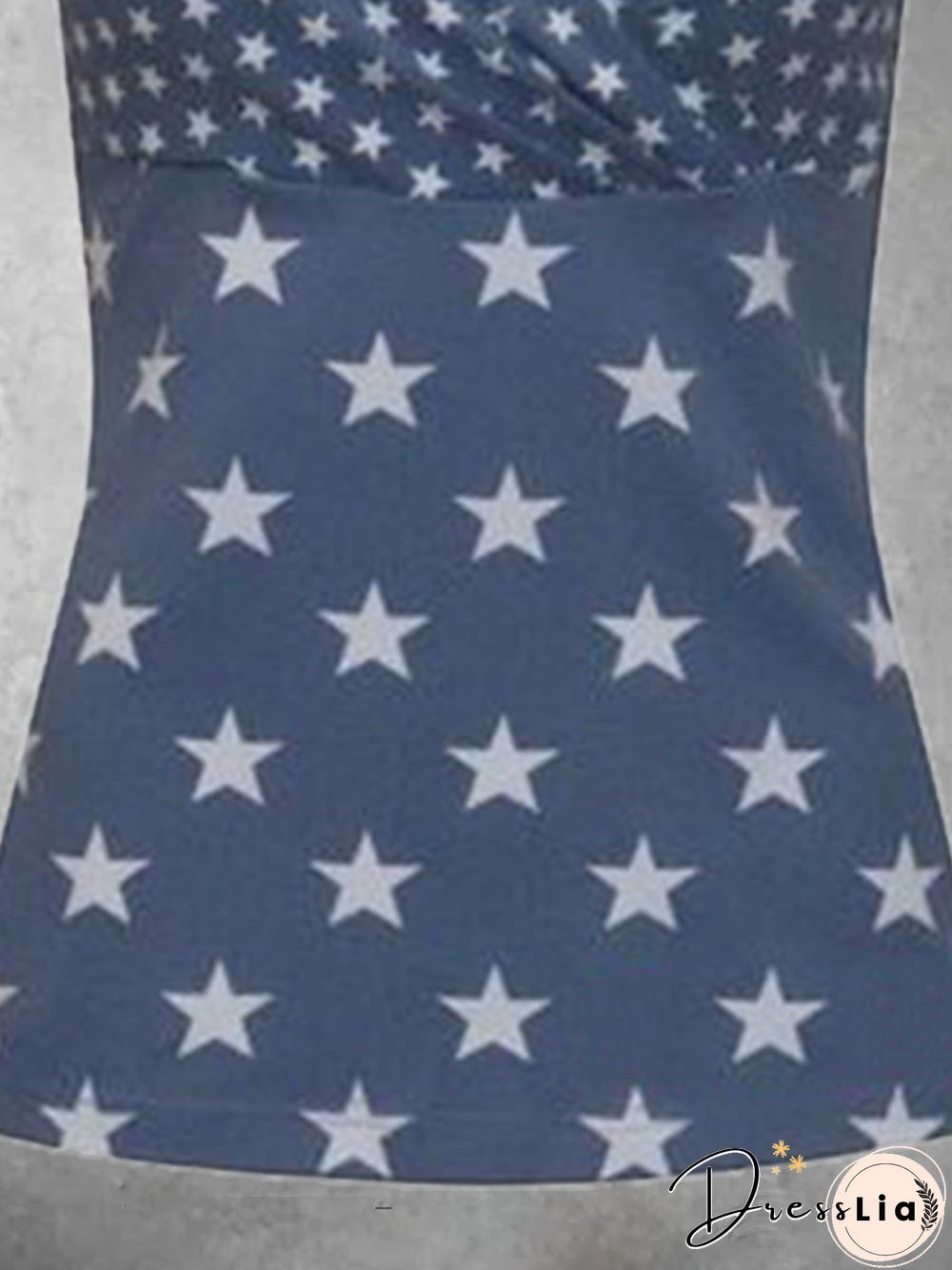 Star Short Sleeve Printed Cotton-blend V neck Sweet Summer Blue Top