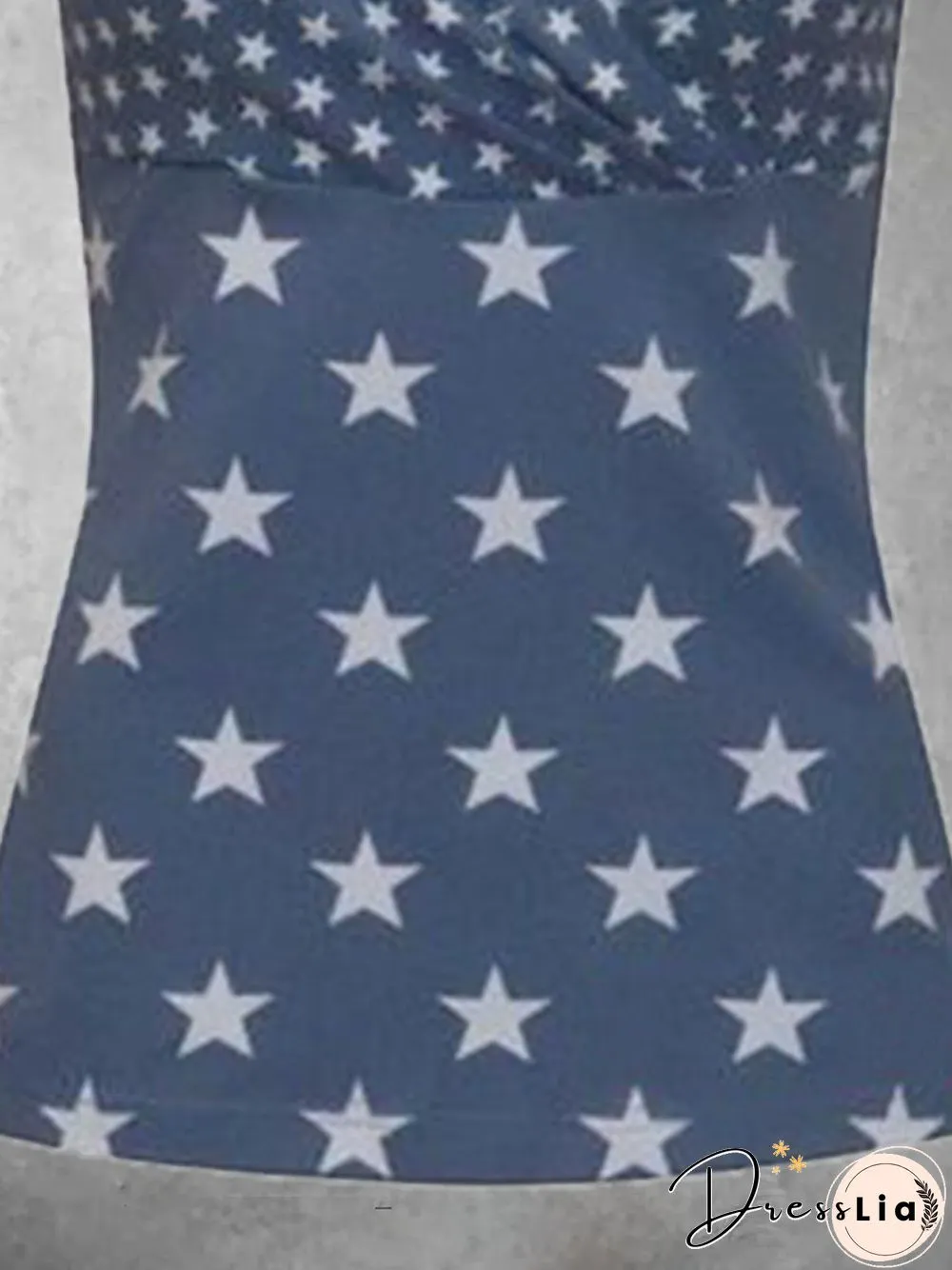 Star Short Sleeve Printed Cotton-blend V neck Sweet Summer Blue Top