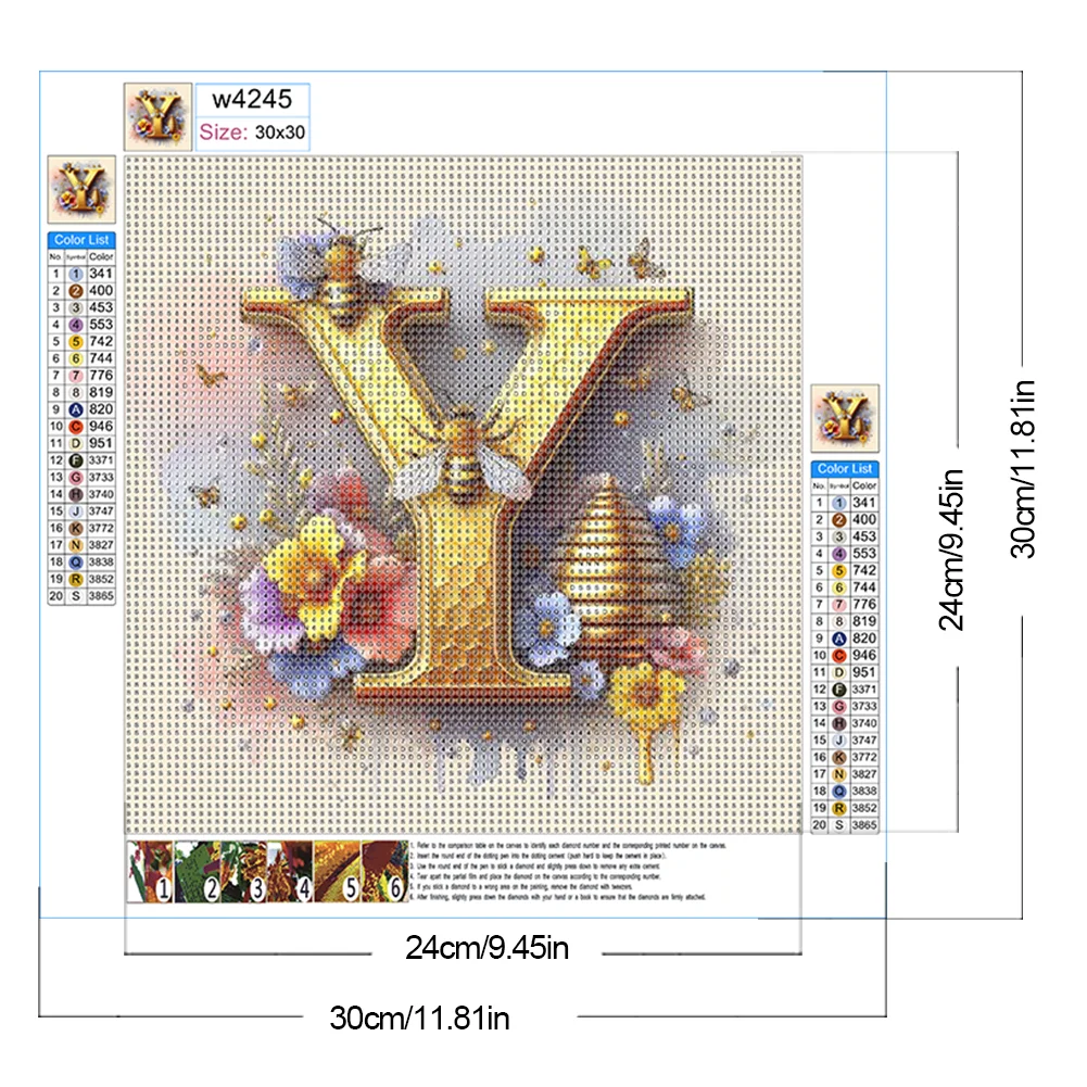 Full Round Diamond Painting 30*30cm - Bee Letter Y