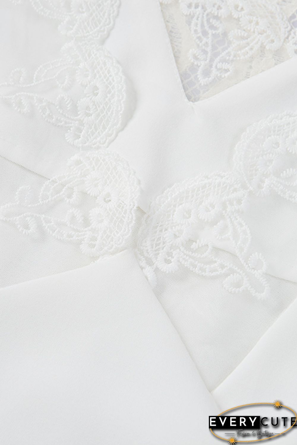 White Lace Patchwork Lace-up Backless V Neck Blouse