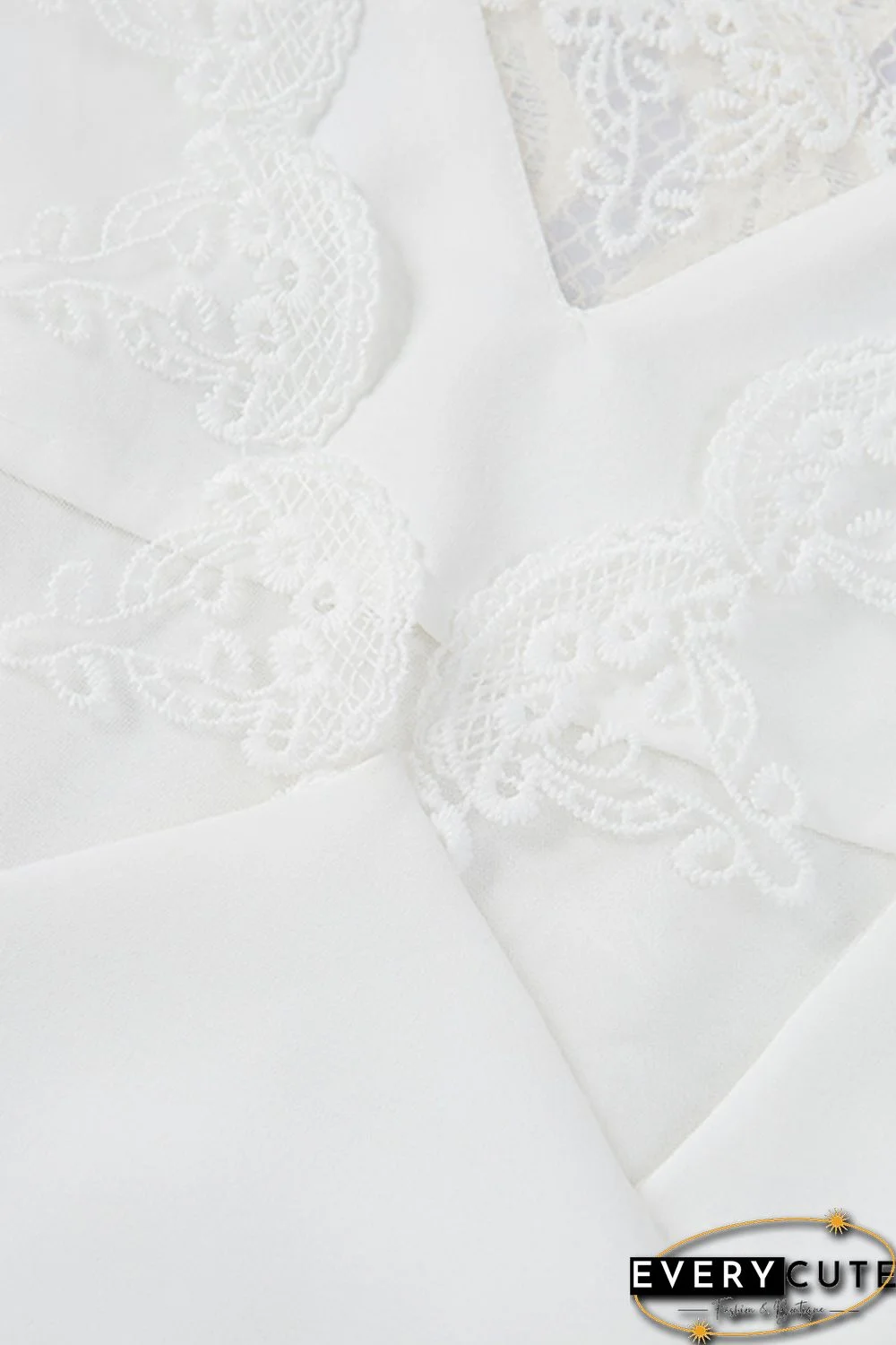 White Lace Patchwork Lace-up Backless V Neck Blouse