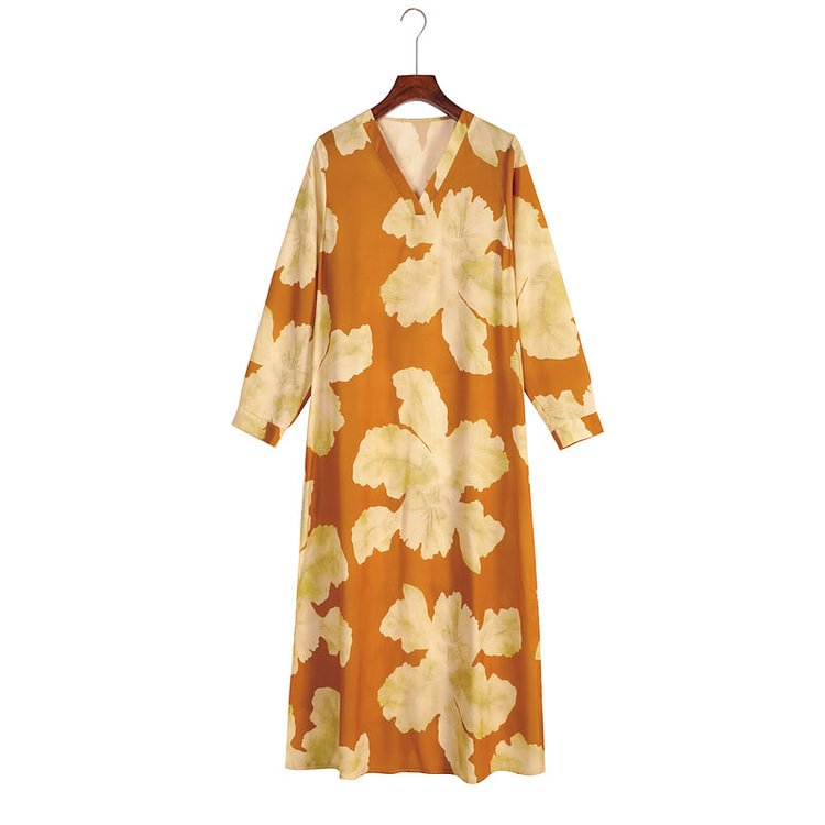 Long Sleeve Printed Side Slit Beach Cover Up