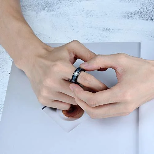 8MM Women's Or Men's Butterfly Tungsten Carbide Wedding Matching Rings with Butterflies over Blue Sandy Inlay