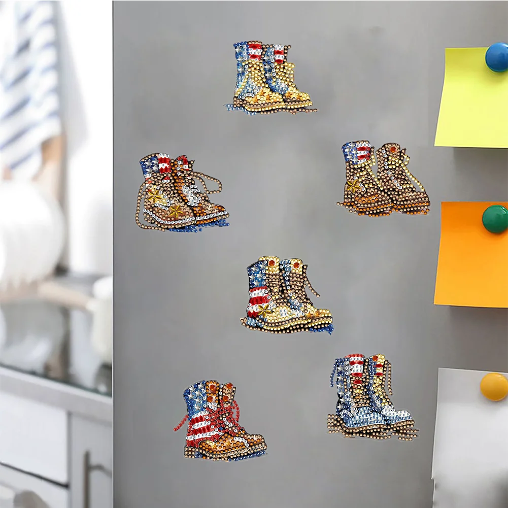6pcs DIY Soldier Boots Special Shape Diamond Painting Fridge Magnet for Adults Kids Beginners