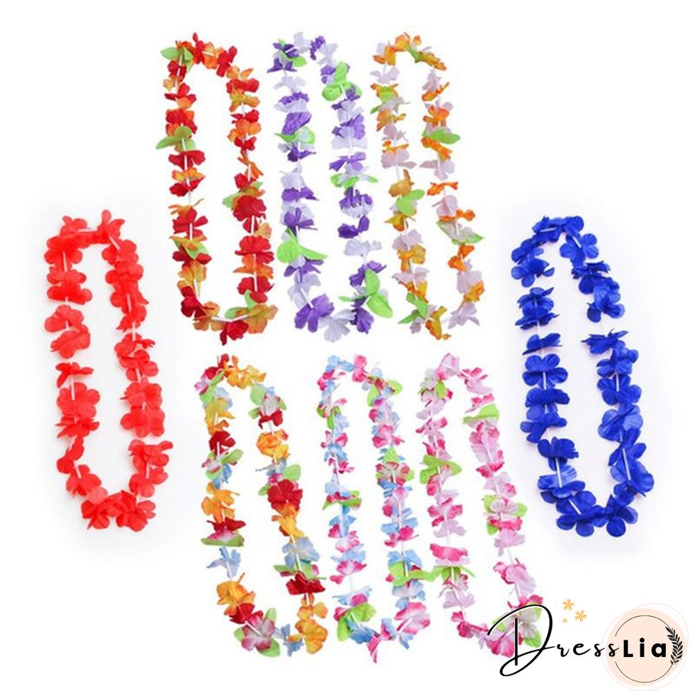 Hawaiian Wreath Leis Garland Artificial Necklace Hawaii Flowers Party Supplies Beach Fun