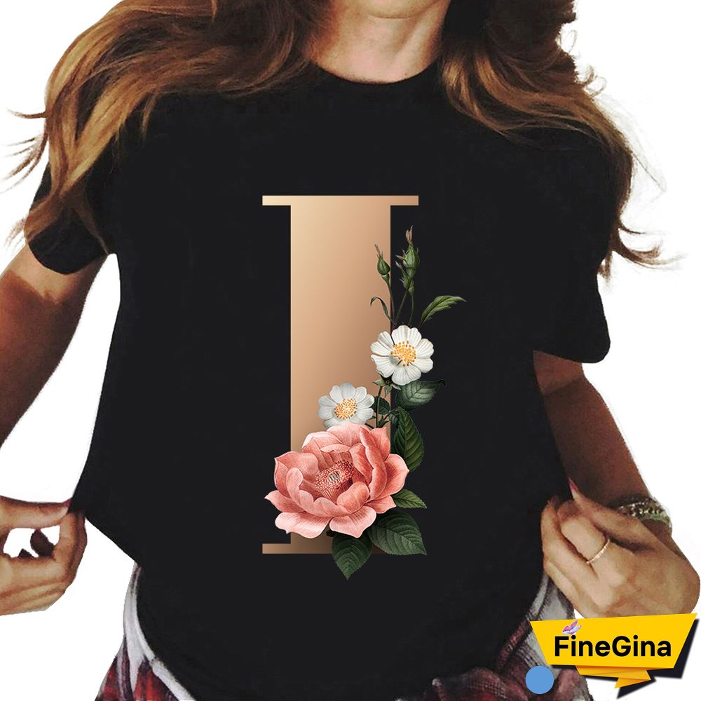 Custom Name Letter Combination T-shirt 26 FloralAlphabetFontClassicTShirt Fashion Harajuku Kawaii TShirt Women Top Tees