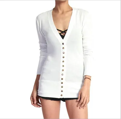 Churchf Churchf Hot Style Spring Wish Short Solid Color V-Neck Long Sleeve Button Cardigan Top