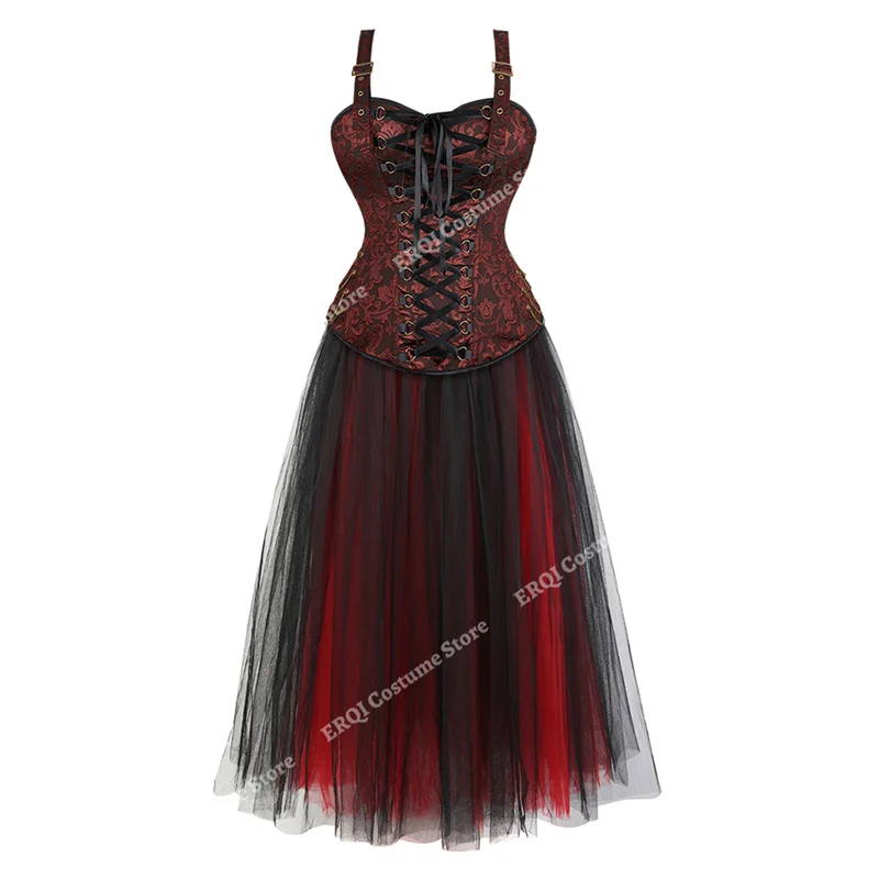 Billionm Corset Dress with Straps Lace Up Corsets for Women Long Goth Punk Skirt Gothic Corset Dress in Halloween Plus size