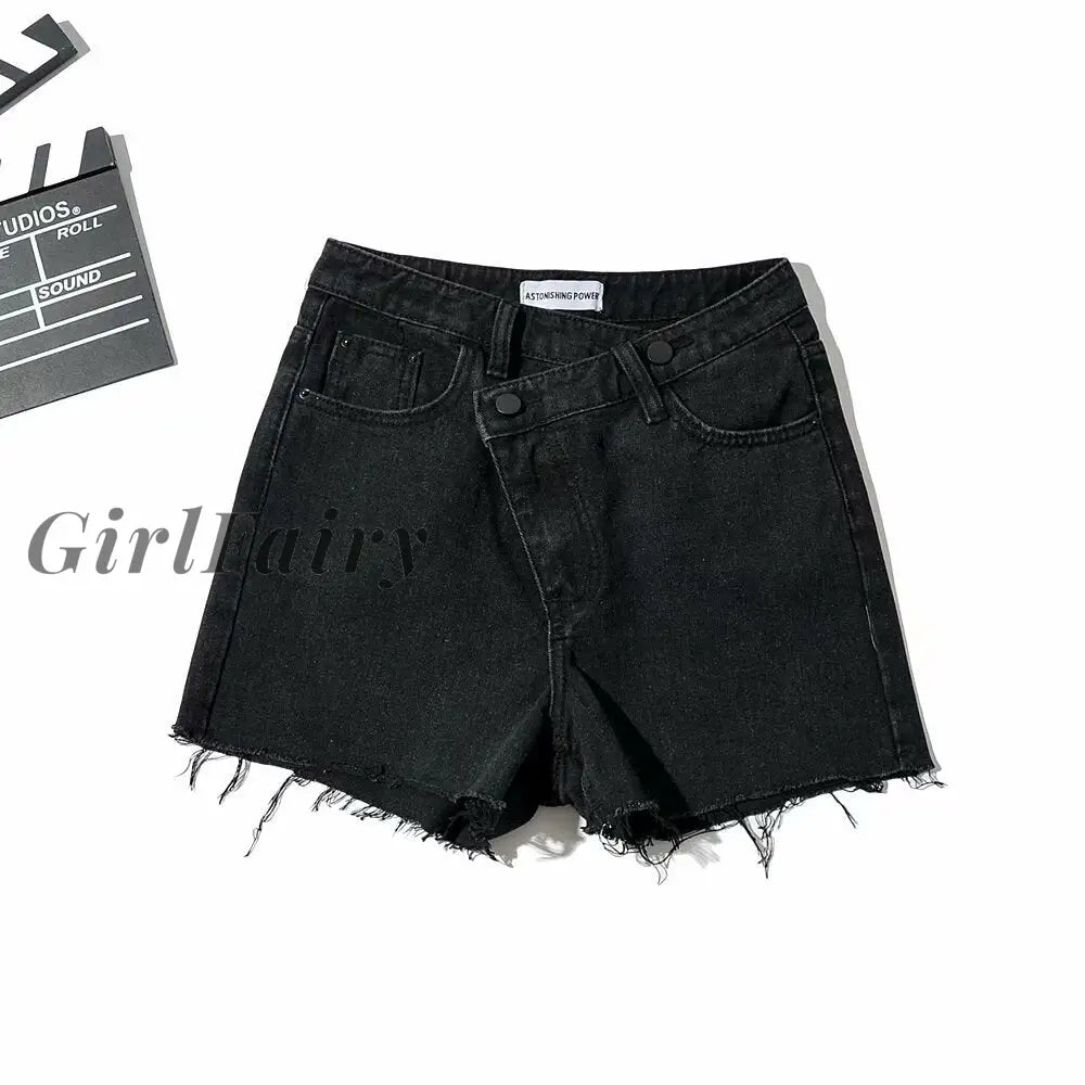 Girlfairy New Irregular High Waist Slim Denim Shorts Women Solid Tassel Tight Sexy Female Summer