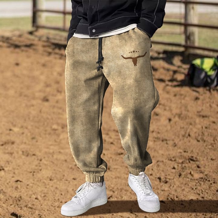 Retro Minimalist Western Style Bull Head Sweatpants